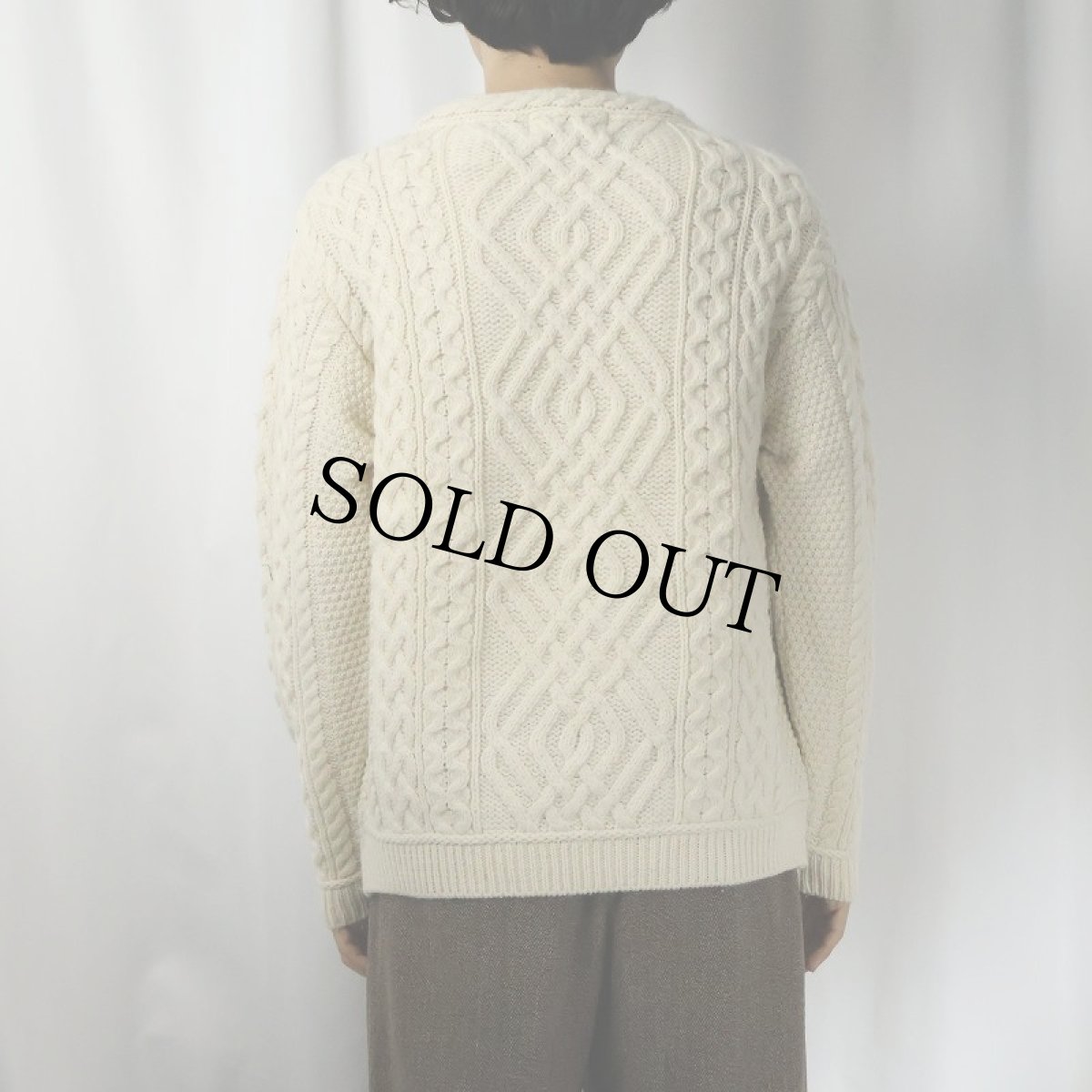 画像3: 80〜90's arancrafts IRELAND製 ポケット付き メリノウールアランニットセーター L (3)