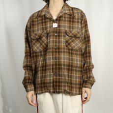 画像2: 60〜70's St Moritz チェック柄 オープンカラーウールシャツ L (2)