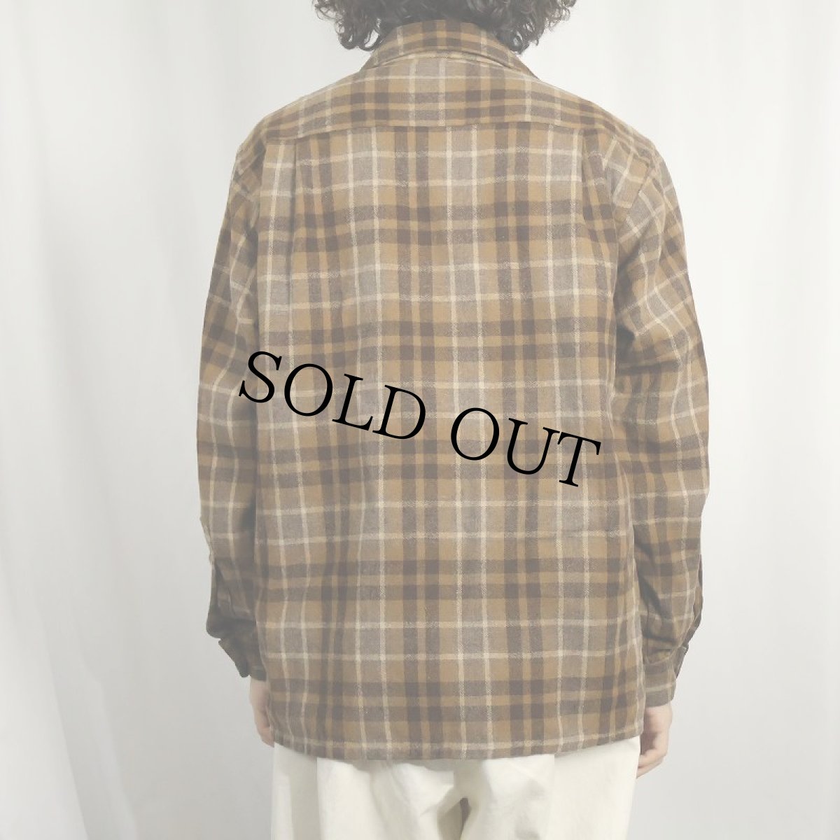 画像3: 60〜70's St Moritz チェック柄 オープンカラーウールシャツ L (3)