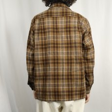 画像3: 60〜70's St Moritz チェック柄 オープンカラーウールシャツ L (3)