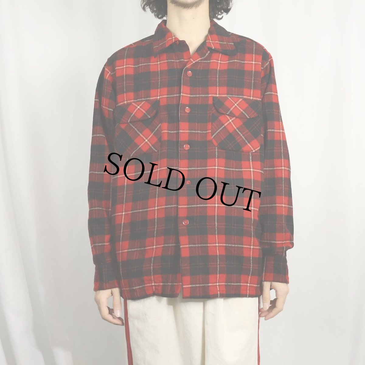 画像2: 60's PENDLETON チェック柄 オープンカラーウールシャツ L (2)