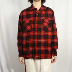 画像2: 60's PENDLETON チェック柄 オープンカラーウールシャツ L (2)