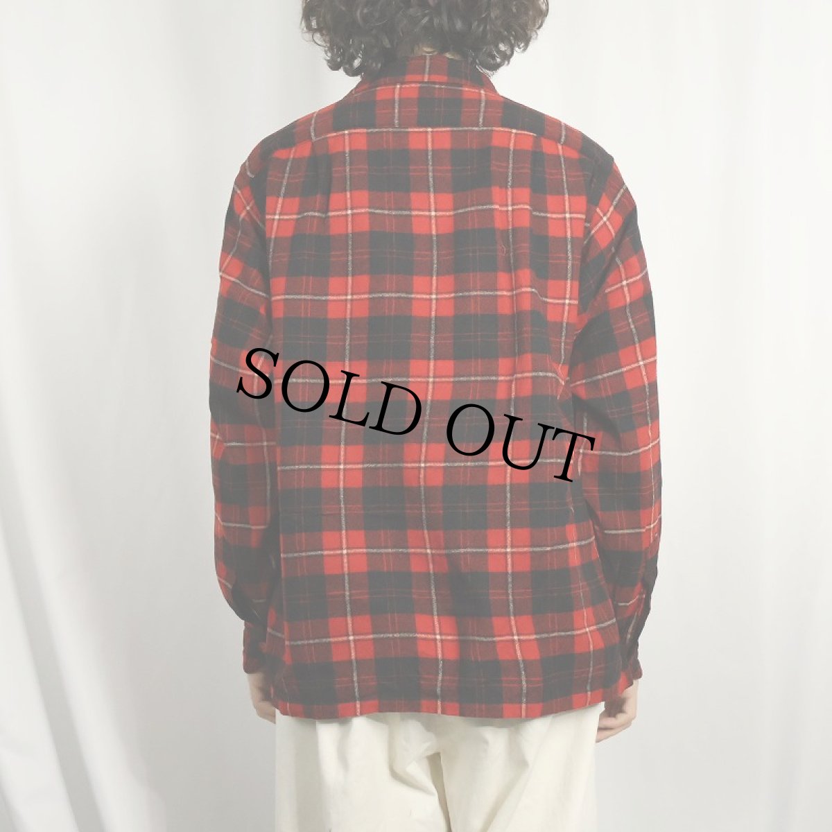 画像3: 60's PENDLETON チェック柄 オープンカラーウールシャツ L (3)