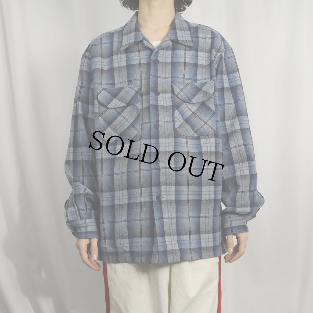 画像2: 90's PENDLETON USA製 オンブレーチェック柄 オープンカラーウールシャツ L (2)