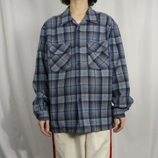 画像2: 90's PENDLETON USA製 オンブレーチェック柄 オープンカラーウールシャツ L (2)