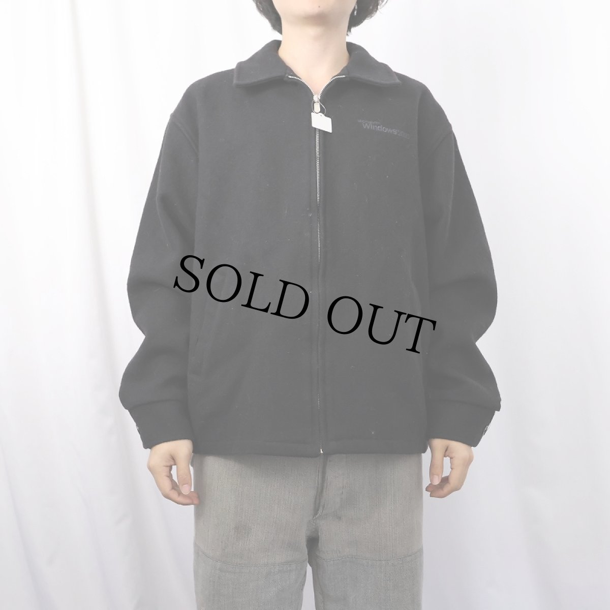 画像2: 2000's Windows CANADA製 ロゴ刺繍 ウールジップジャケット BLACK L (2)
