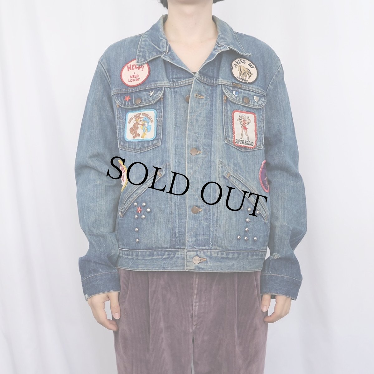 画像2: 70's Wrangler 124MJ USA製 ワッペンカスタム デニムジャケット SIZE48 (2)