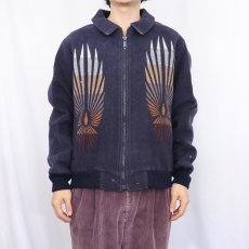 画像2: 80's Beaver State PENDLETON USA製 ネイティブ柄 ウールジップジャケット NAVY L (2)