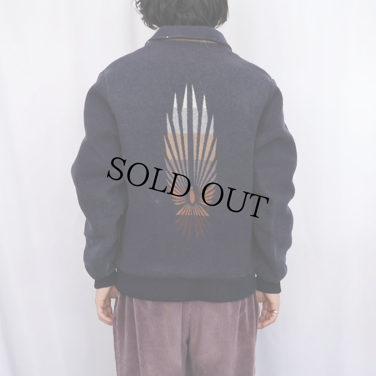 画像3: 80's Beaver State PENDLETON USA製 ネイティブ柄 ウールジップジャケット NAVY L (3)