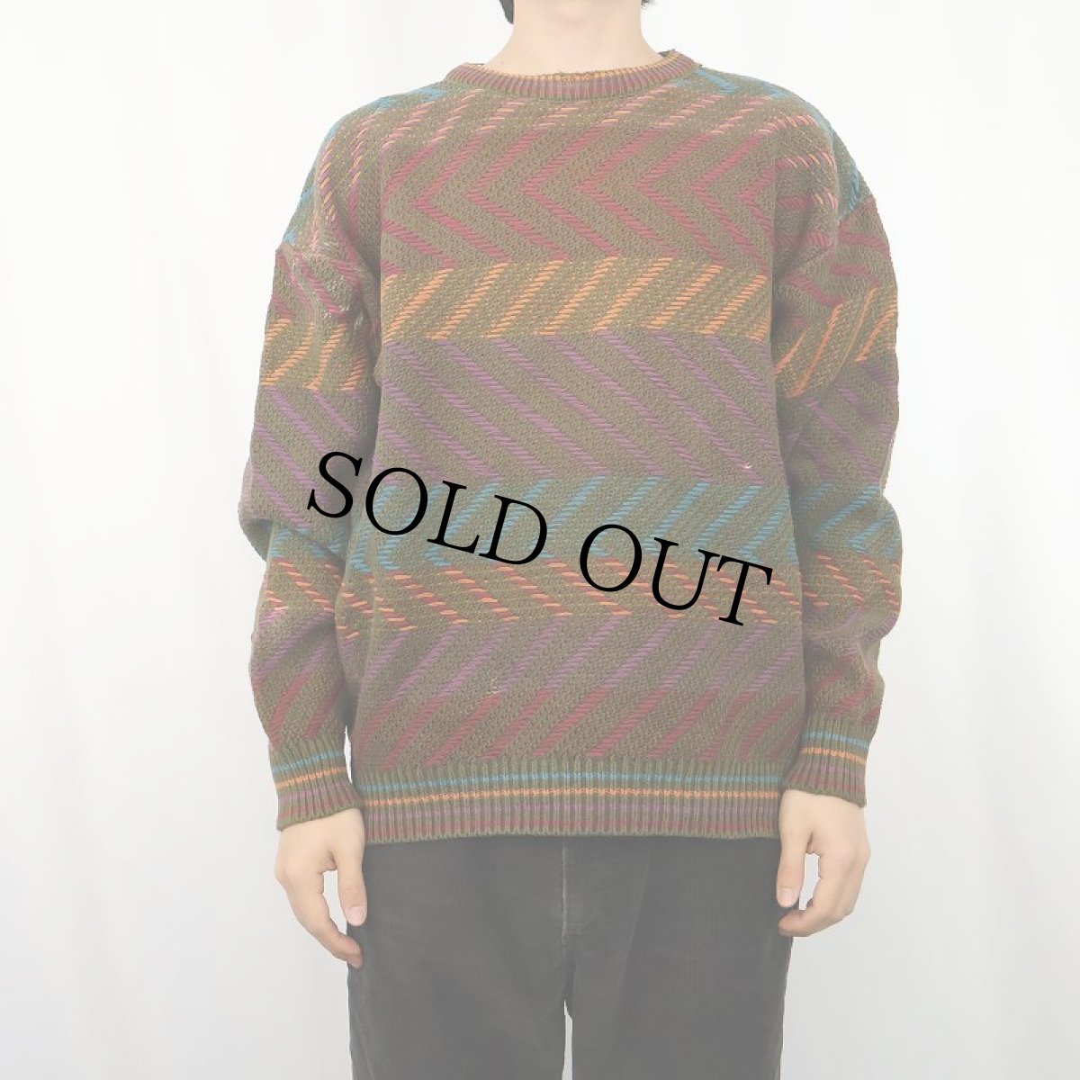 画像2: 80〜90’s CHAPS RALPH LAUREN USA製 総柄 コットンニットセーター XL (2)