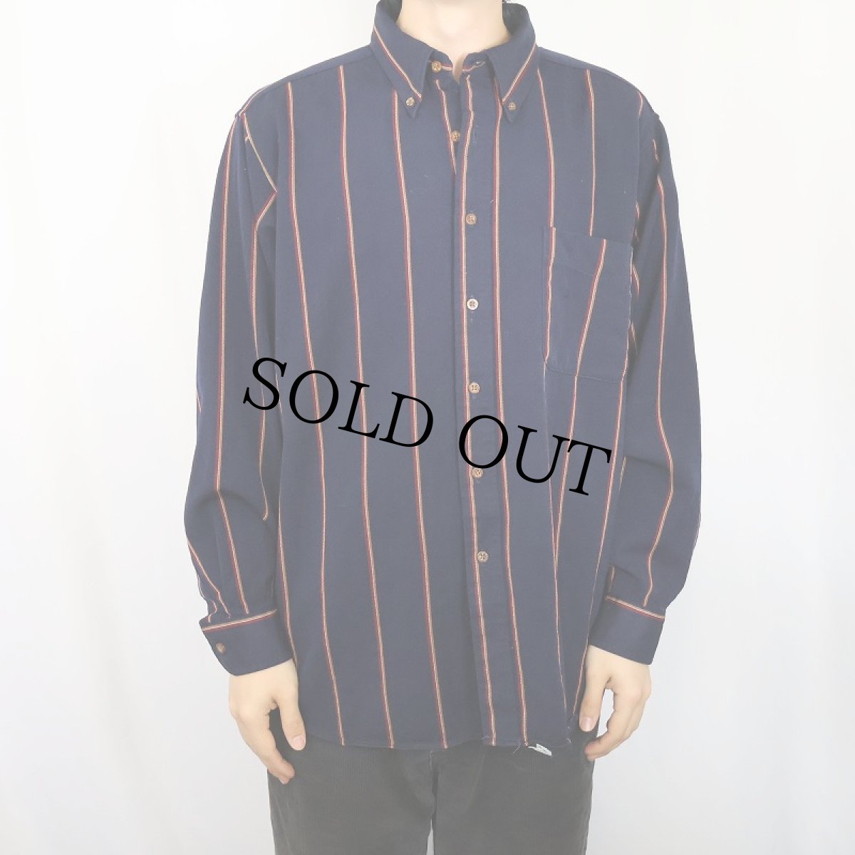 画像2: 70's PENDLETON USA製 "Country Traditionals" ストライプ柄 ウールボタンダウンシャツ NAVY L (2)