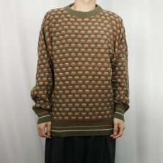 画像2: 90's HAMPTON BAY USA製 総柄 コットンニットセーター L (2)