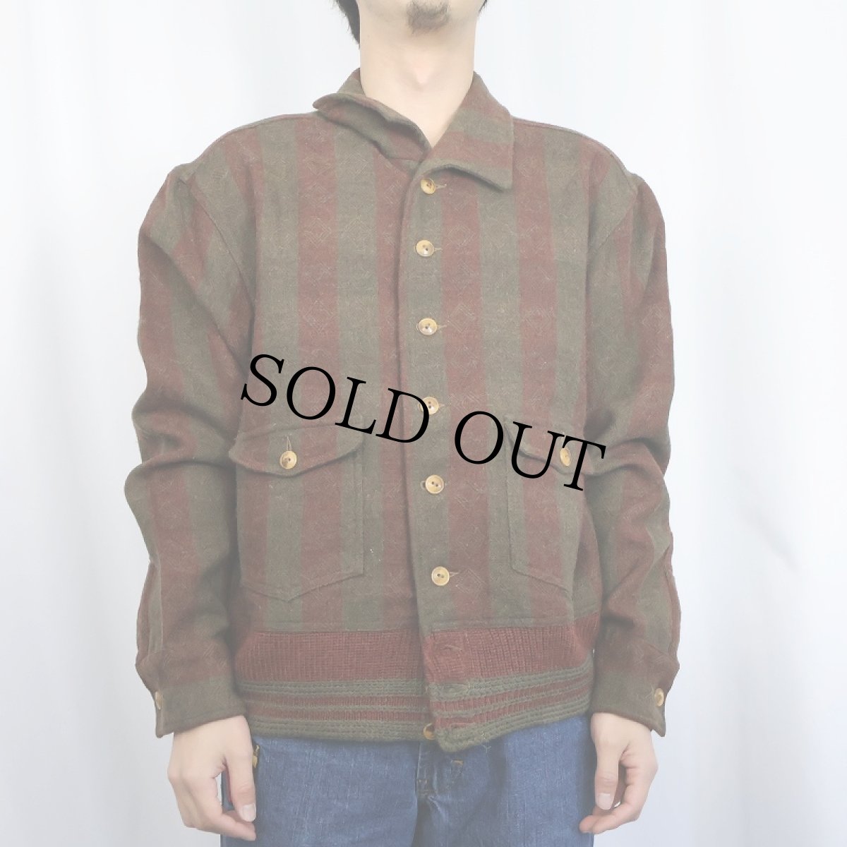 画像2: Ralph Lauren RRL "A-1 TYPE" 柄織り ウールヴァルスタージャケット M (2)