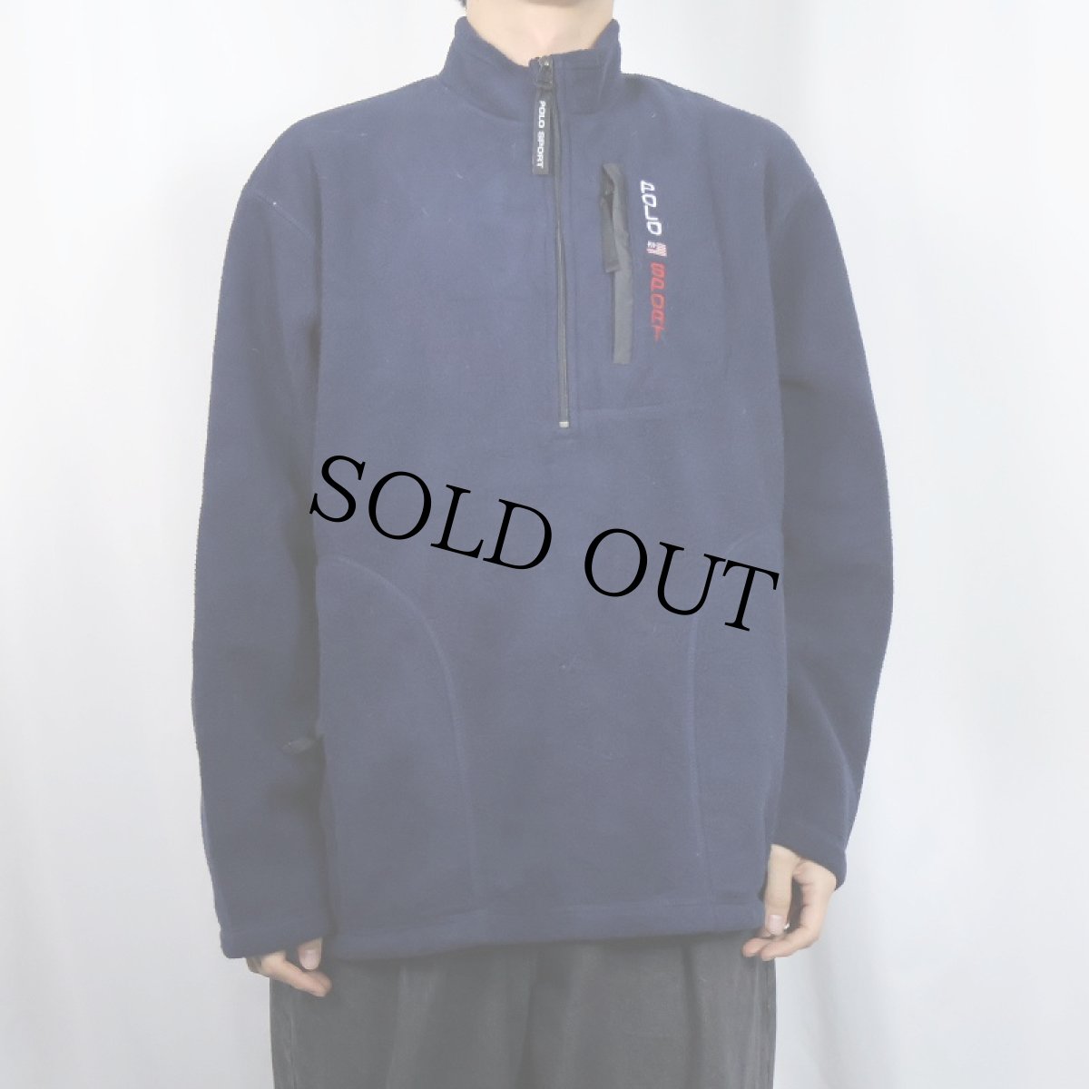 画像2: 90's POLO SPORT Ralph Lauren ハーフジップ フリースジャケット NAVY L (2)