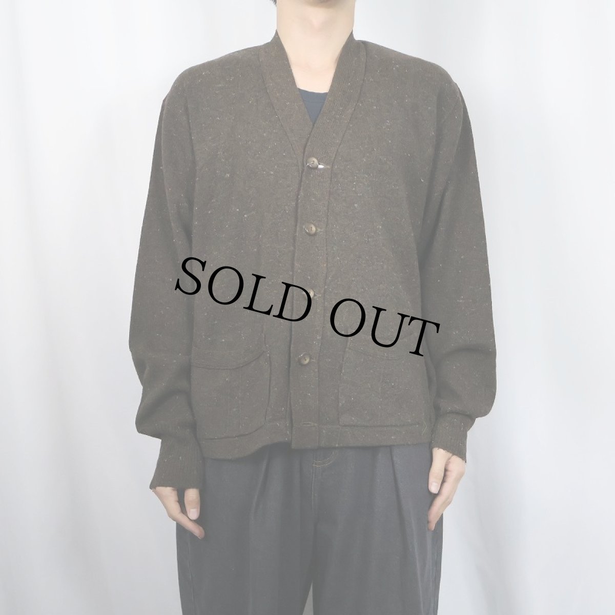 画像2: 50〜60's ネップ混 ウール×アクリルニットカーディガン (2)