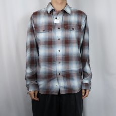 画像2: 2012AW Patagonia "ORGANIC COTTON" オンブレーチェック柄 コットン×ポリエステルシャツ M (2)