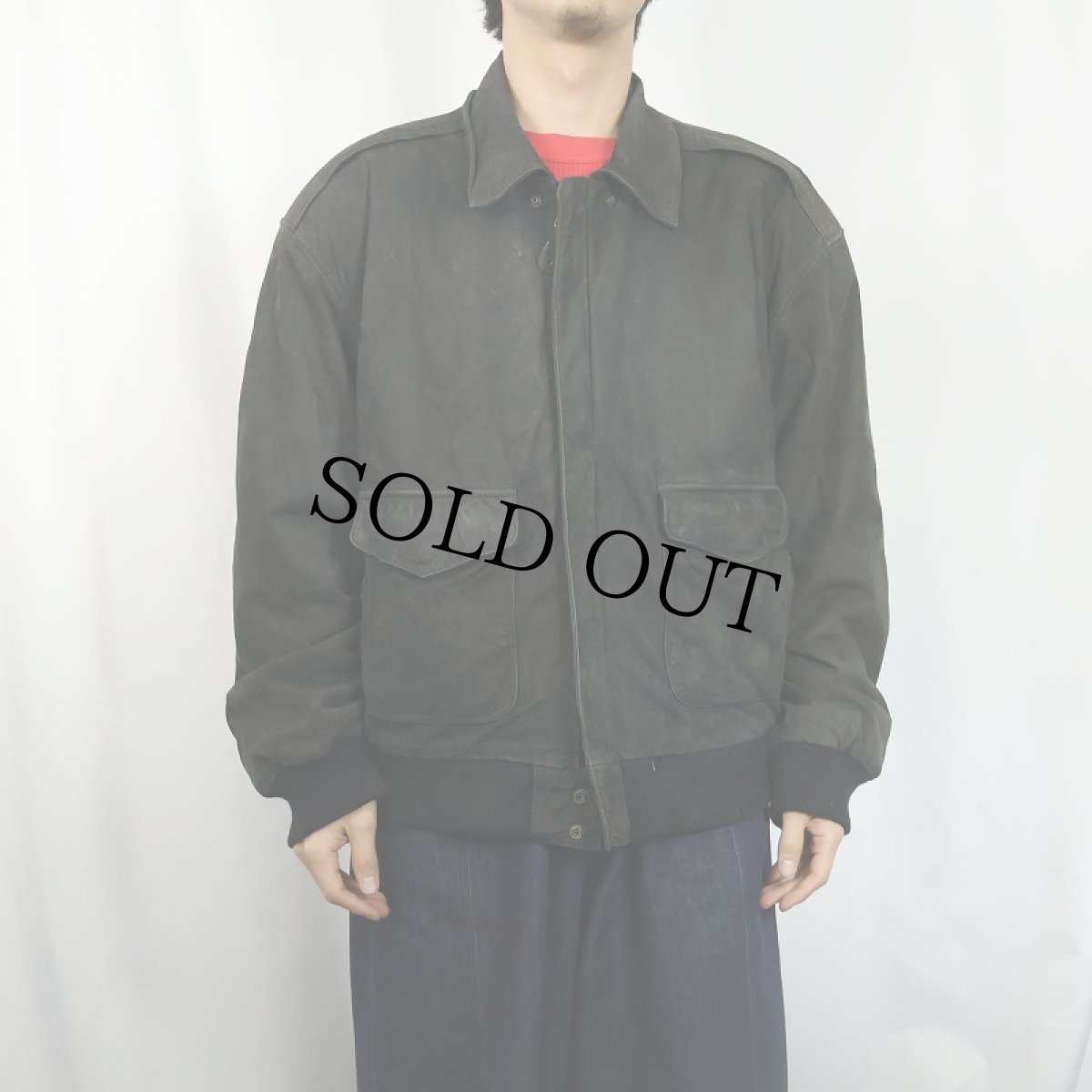 画像2: G-III "A-2 TYPE" スエードレザージャケット BLACK M (2)