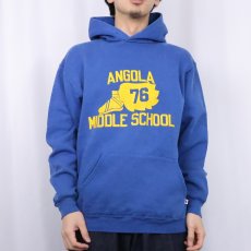 画像2: 80's RUSSELL ATHLETIC USA製 "ANGOLA MUDDLE SCHOOL" ウイングフットプリントスウェットフーディー L (2)