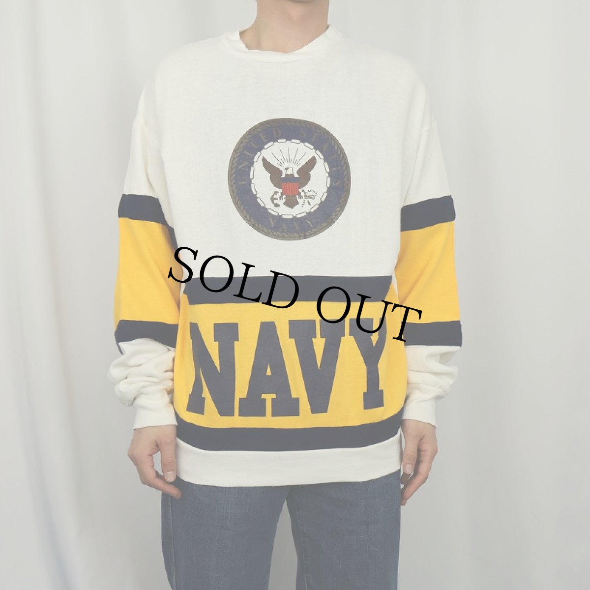 画像2: 90's RALLY SWEATS USA製 切り替えデザイン "NAVY" プリントスウェット L (2)