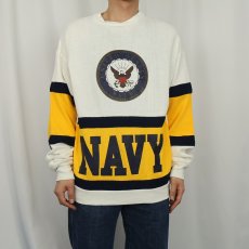 画像2: 90's RALLY SWEATS USA製 切り替えデザイン "NAVY" プリントスウェット L (2)