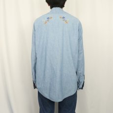 画像3: 50〜60's Workmaster by SPIEGEL 猫目ボタン ハンド刺繍 シャンブレーシャツ (3)