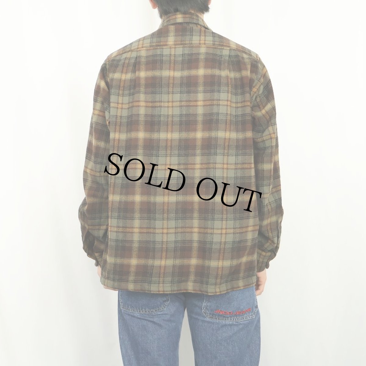 画像3: 50's PENDLETON チェック柄 ウールオープンカラーシャツ M (3)