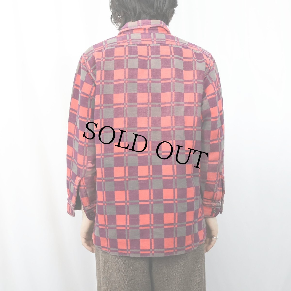 画像3: 70's〜 猫目ボタン チェック柄 ヘビーネルシャツ (3)