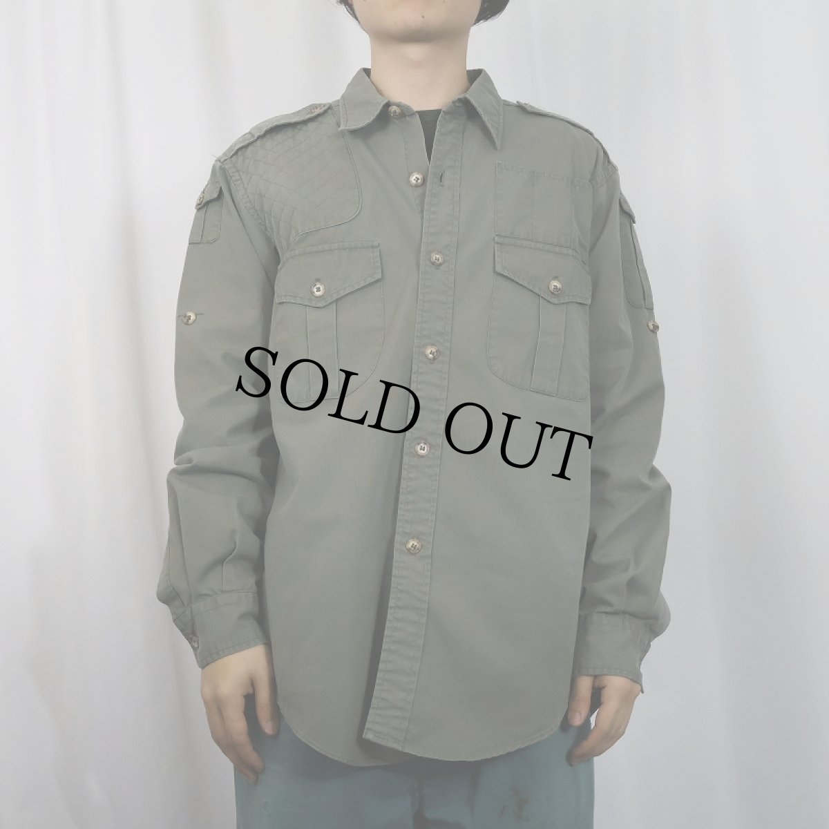画像2: 90's Willis & Geiger USA製 ガンパッチ付き コットンサファリシャツ L (2)