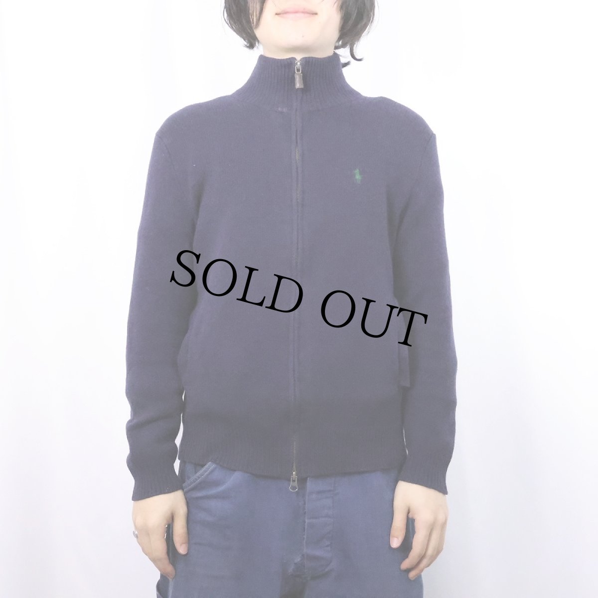 画像2: POLO Ralph Lauren ロゴ刺繍 エルボーパッチ付き ウールニットセーター NAVY S (2)