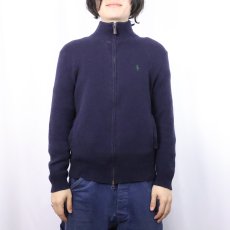 画像2: POLO Ralph Lauren ロゴ刺繍 エルボーパッチ付き ウールニットセーター NAVY S (2)