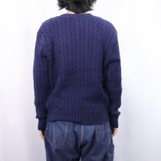 画像3: POLO Ralph Lauren ロゴ刺繍 ケーブル編み コットンニットカーディガン NAVY XL (3)