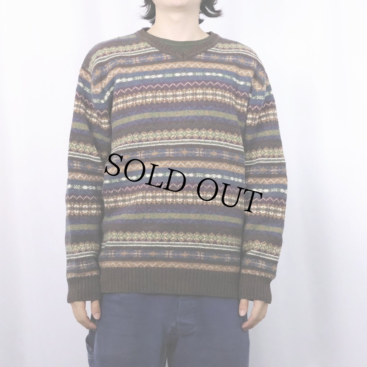 画像2: ST.JOHN'S BAY フェアアイル柄 コットン×ナイロンニットセーター L (2)