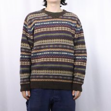 画像2: ST.JOHN'S BAY 総柄 コットン×ナイロンニットセーター L (2)