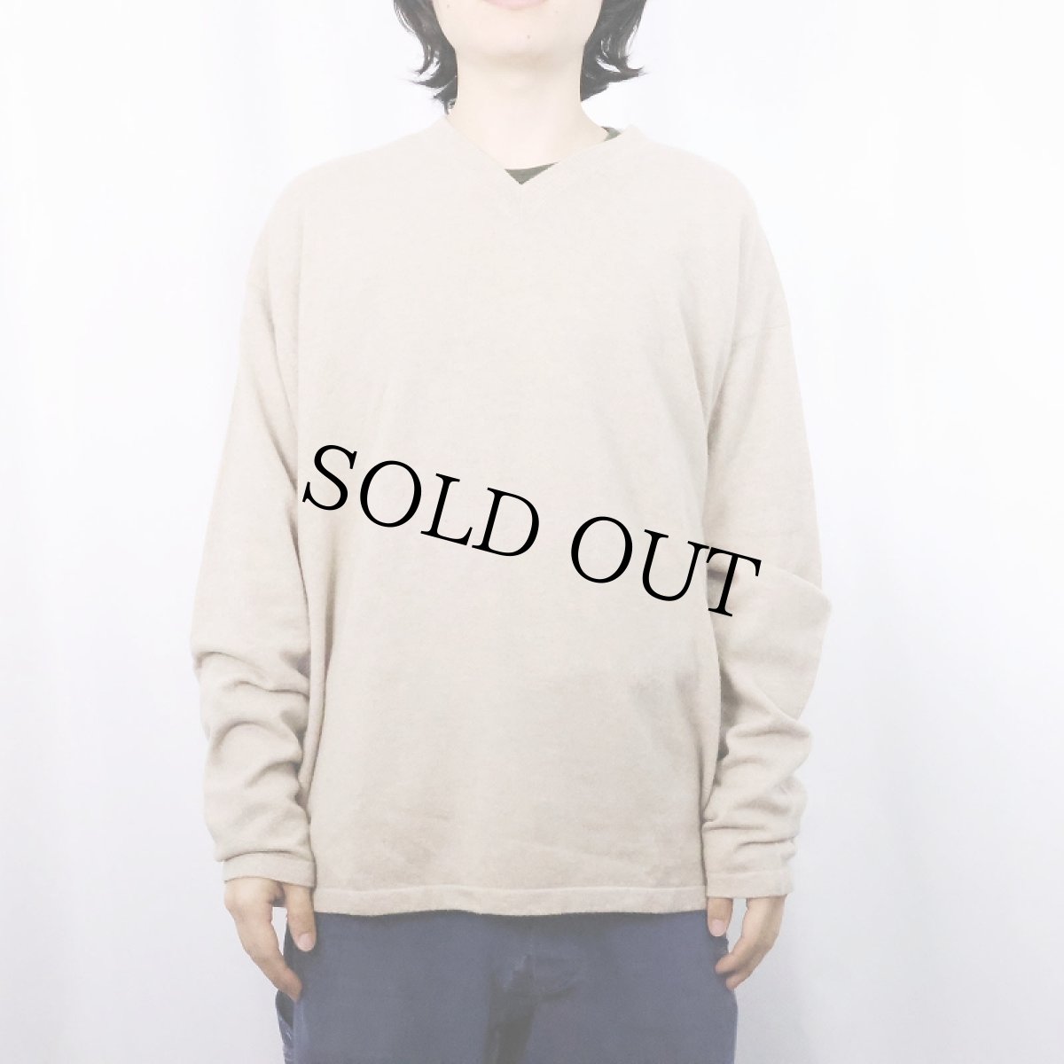 画像2: Mendocino Vネック カシミアニットセーター XL (2)