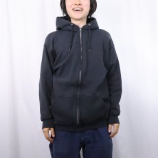 画像2: 90's PRO SPIRIT 無地 スウェットジップパーカー BLACK L (2)