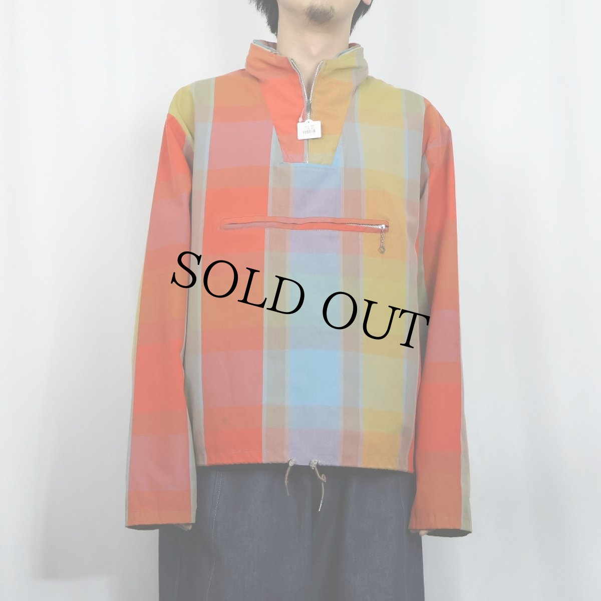 画像2: 60〜70's チェック柄 コットンハーフジップジャケット (2)