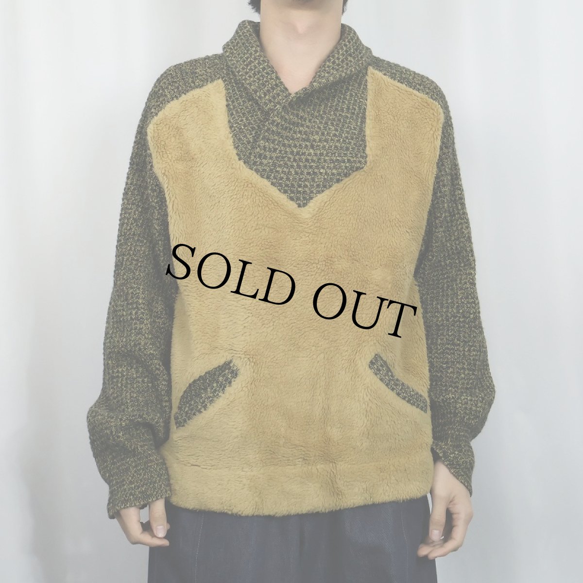 画像2: 60〜70's HOWARD sportswear ショールカラー ボア×ウールニットセーター L (2)