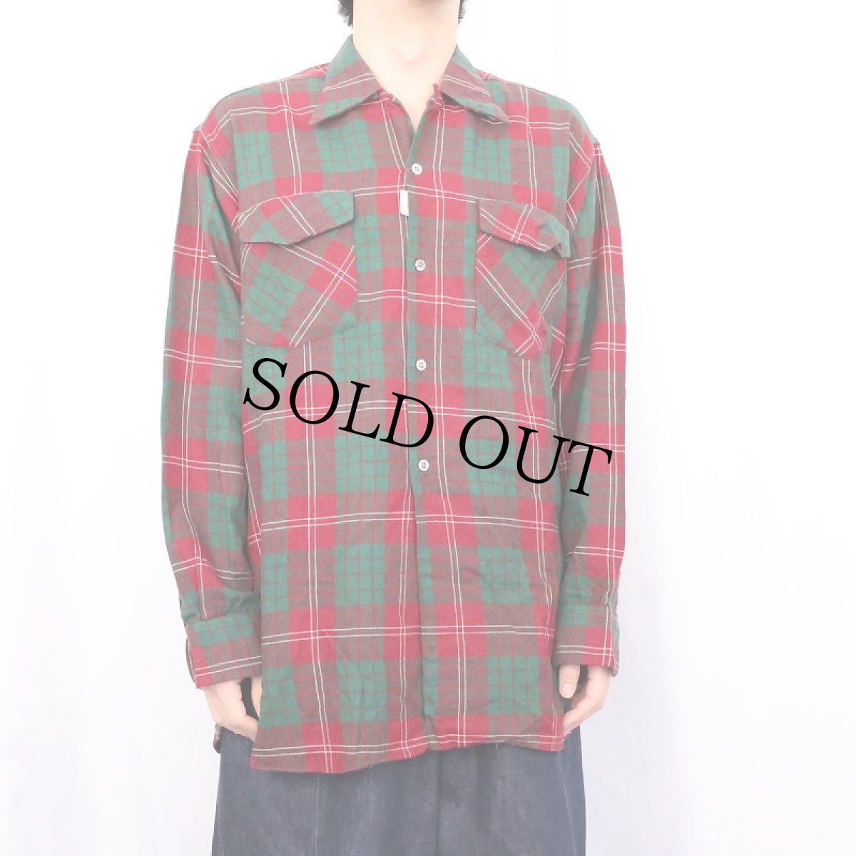 画像2: 【SALE】 50〜60's Gerhard Kennedy チェック柄 ウールオープンカラーシャツ M (2)