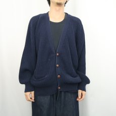 画像2: 80〜90's Eddie Bauer コットンニットカーディガン NAVY L (2)