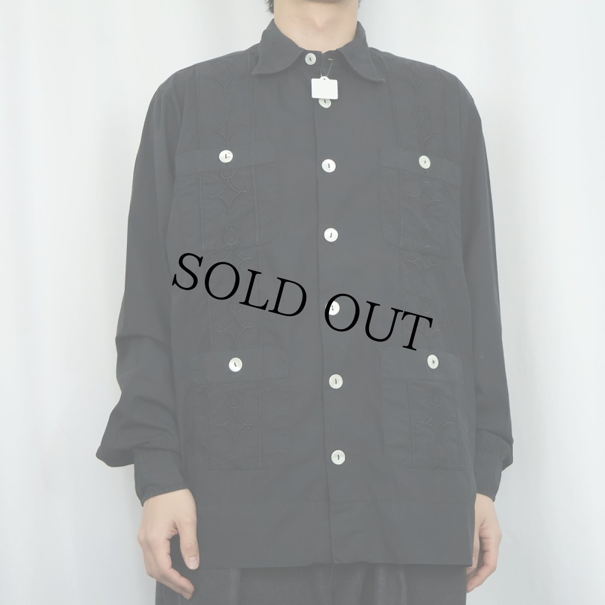 画像2: 【SALE】 90's〜 Forniture Civili 刺?デザイン キューバシャツ BLACK XXL (2)