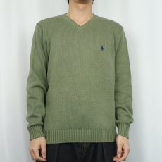 画像2: POLO Ralph Lauren ロゴ刺繍 Vネック コットンニットセーター L (2)