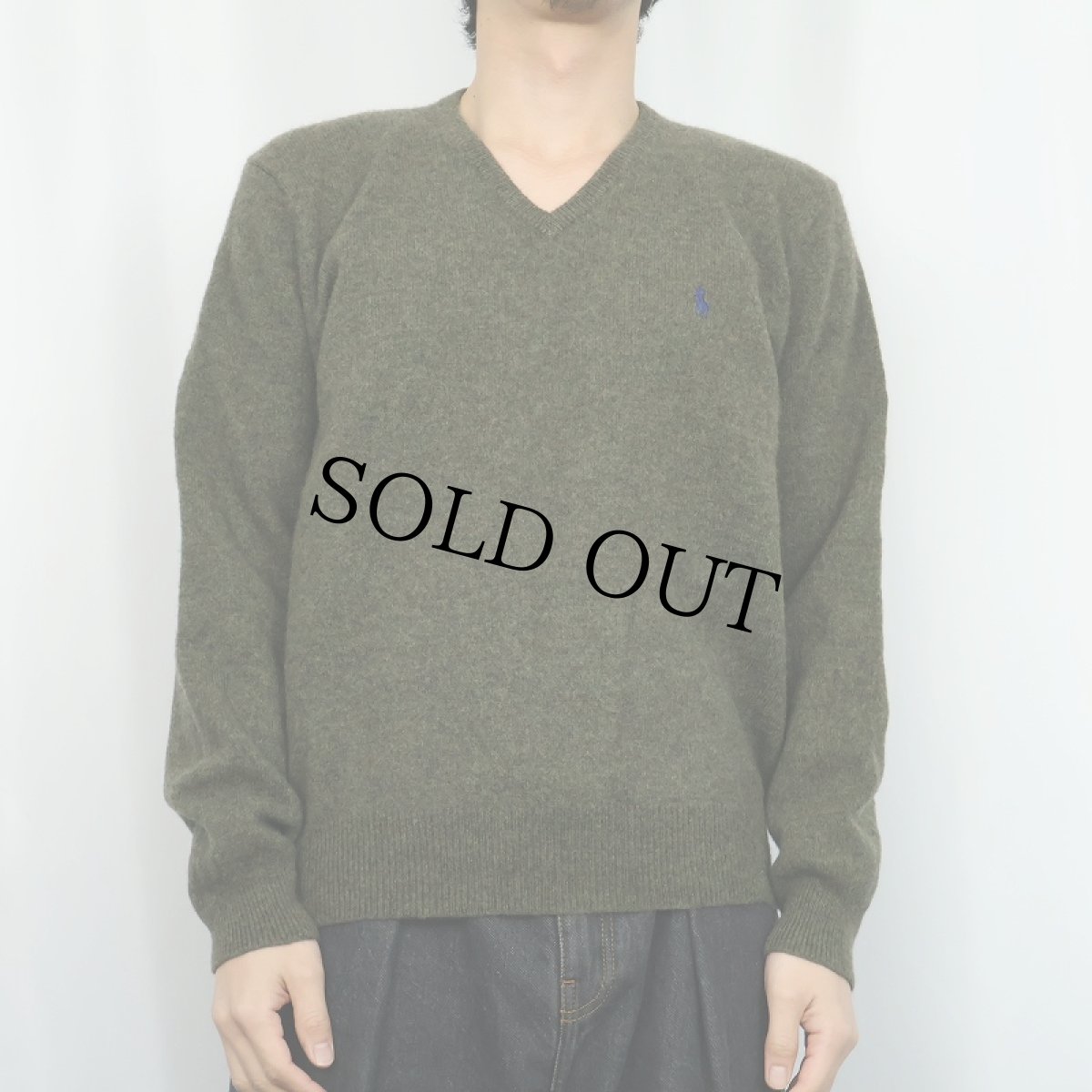画像2: POLO Ralph Lauren ロゴ刺繍 Vネック ラムウールニットセーター XL (2)