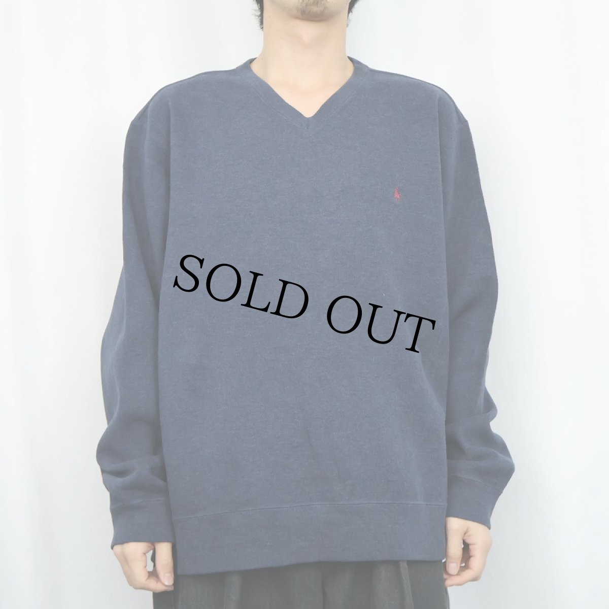 画像2: POLO Ralph Lauren ロゴ刺繍 Vネック コットンニットセーター NAVY XL (2)