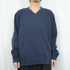 画像2: POLO Ralph Lauren ロゴ刺繍 Vネック コットンニットセーター NAVY XL (2)