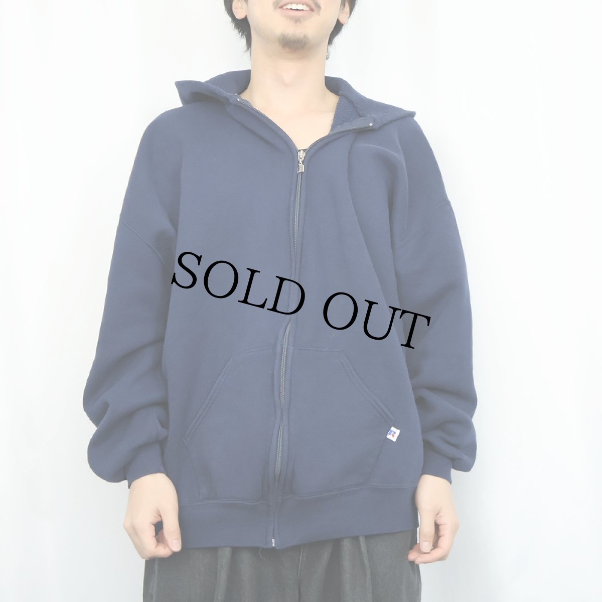 画像2: 90's RUSSELL ATHLETIC USA製 無地スウェットジップパーカー NAVY XXL (2)