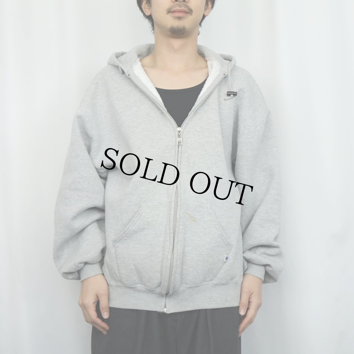 画像2: 90's RUSSELL ATHLETIC USA製 無地スウェットジップパーカー XL (2)