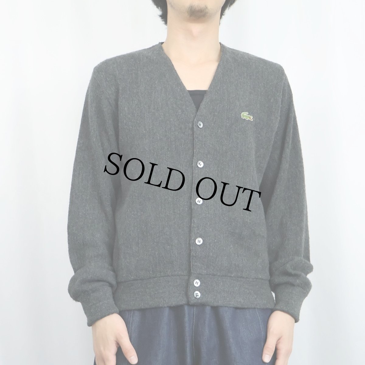 画像2: 80〜90's IZOD LACOSTE USA製 ロゴ刺繍 アクリルニットカーディガン S (2)