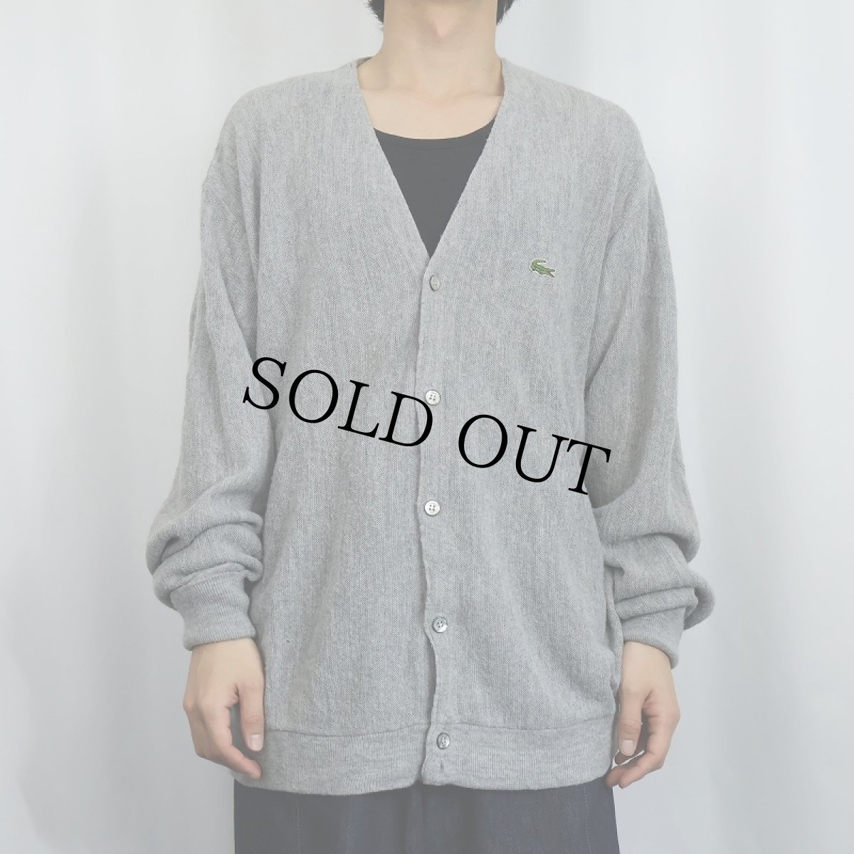 画像2: 80〜90's IZOD LACOSTE USA製 ロゴ刺繍 アクリルニットカーディガン XL (2)