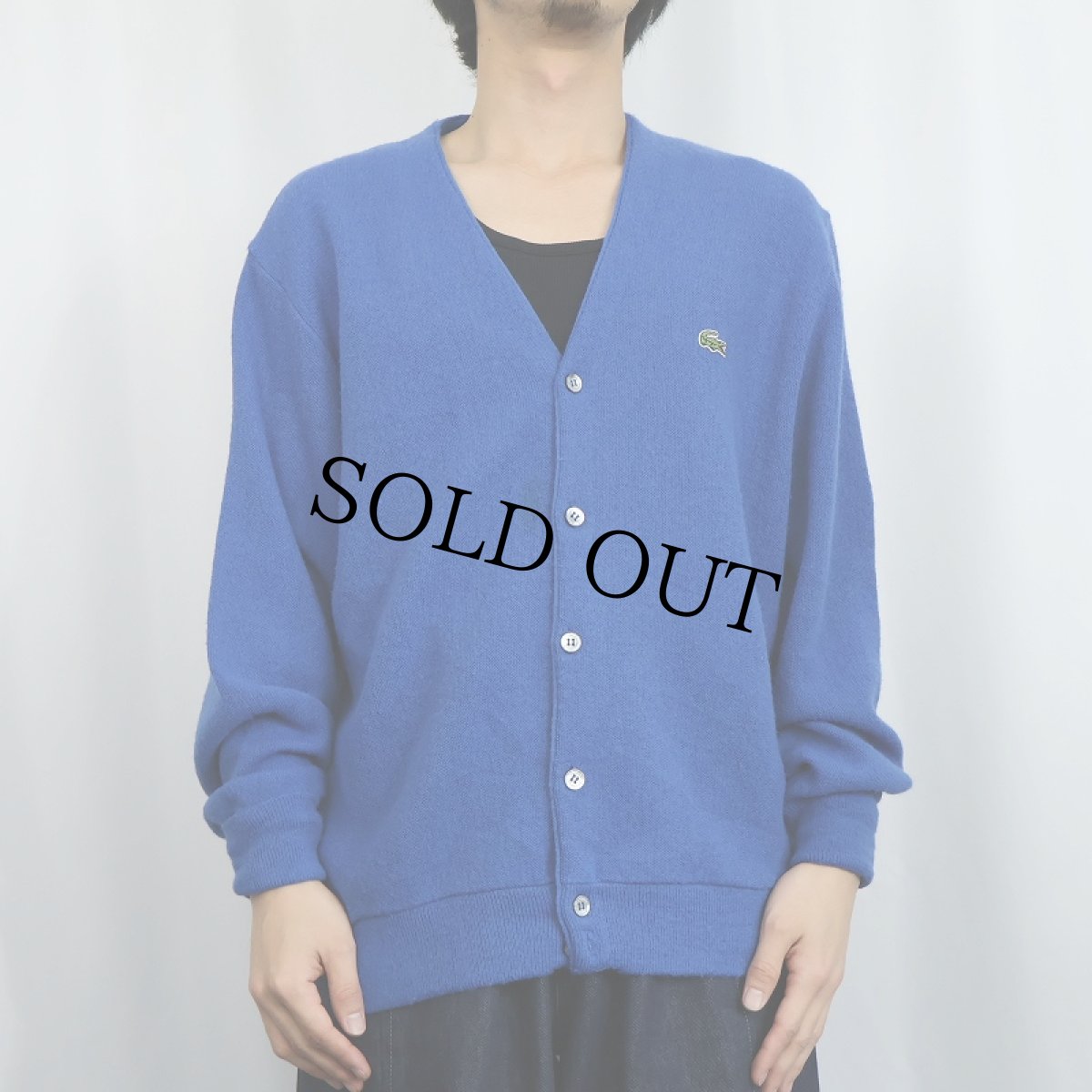 画像2: 80〜90's IZOD LACOSTE USA製 ロゴ刺繍 アクリルニットカーディガン L (2)