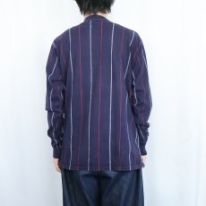 画像3: 80's Eddie Bauer ストライプ柄 ヘンリーネックロンT NAVY (3)